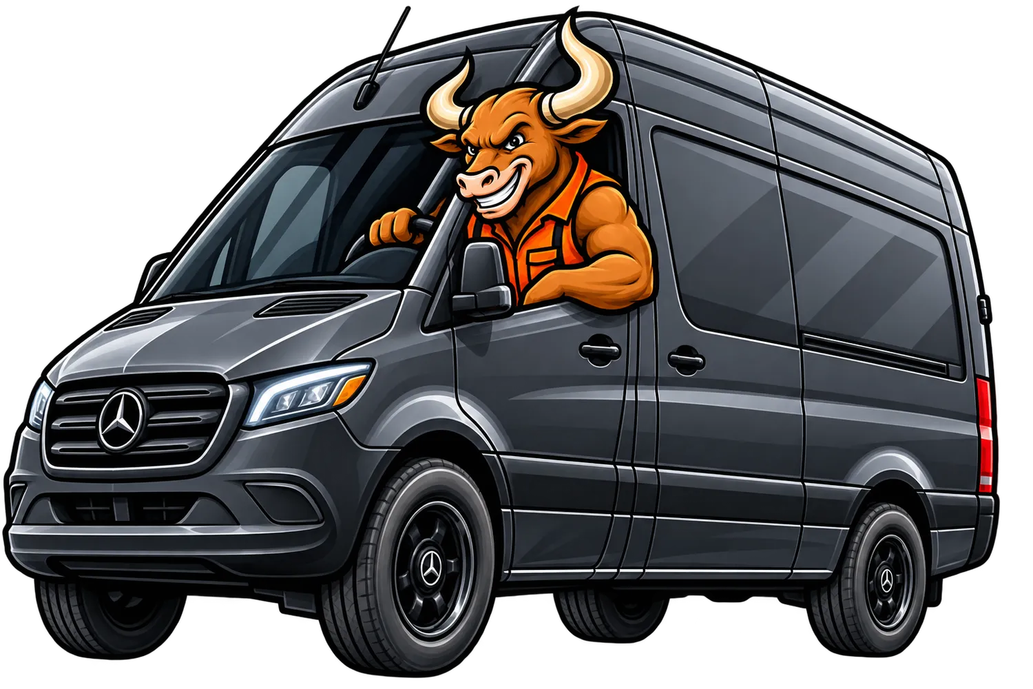 The Ox at the wheel of the 2500 Sprinter cargo van
